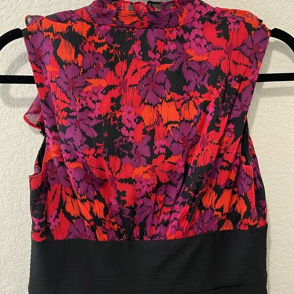 SHOSHANNA Floral Silk Sleeveless Ruffle Pencil Dress, Black/Red/Purple, Size 4 - Picture 7 of 11